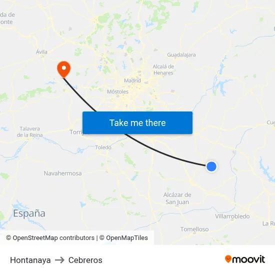 Hontanaya to Cebreros map