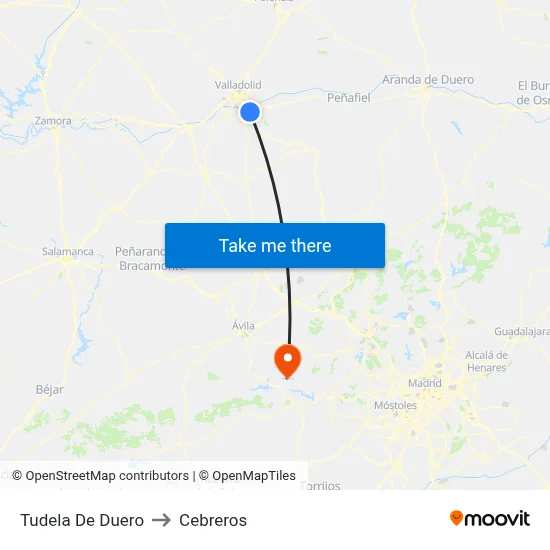 Tudela De Duero to Cebreros map