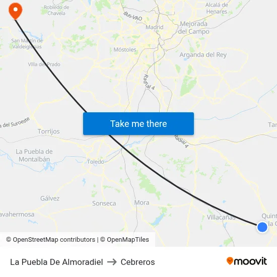 La Puebla De Almoradiel to Cebreros map