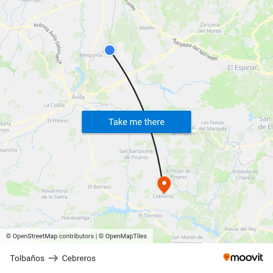 Tolbaños to Cebreros map