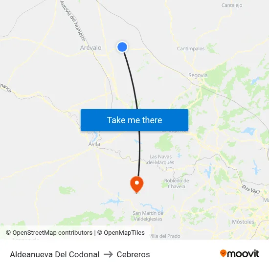 Aldeanueva Del Codonal to Cebreros map