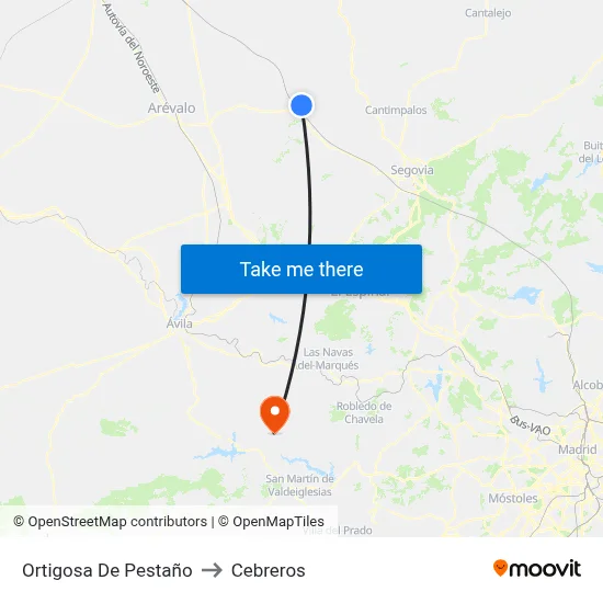 Ortigosa De Pestaño to Cebreros map