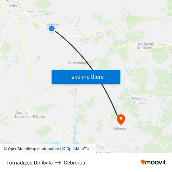 Tornadizos De Ávila to Cebreros map