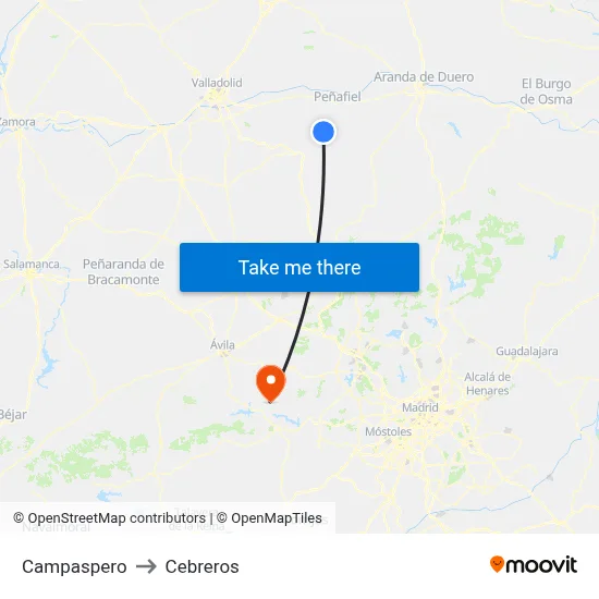 Campaspero to Cebreros map