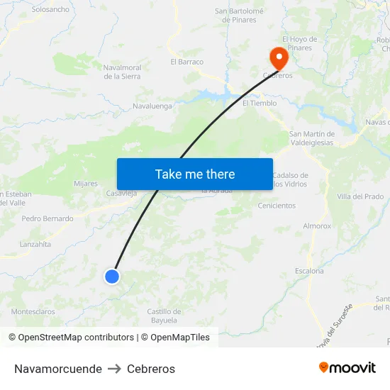 Navamorcuende to Cebreros map