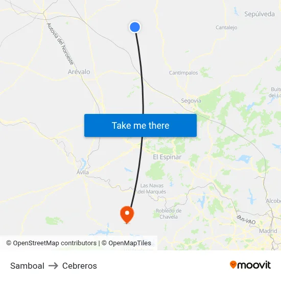 Samboal to Cebreros map