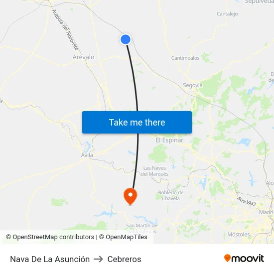 Nava De La Asunción to Cebreros map
