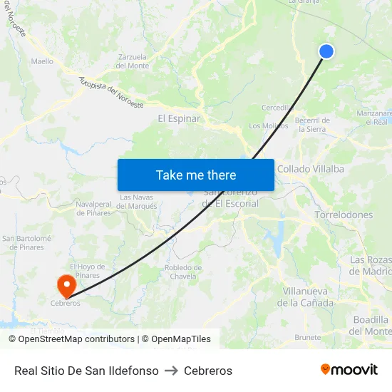 Real Sitio De San Ildefonso to Cebreros map