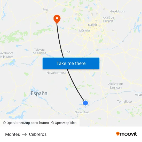 Montes to Cebreros map