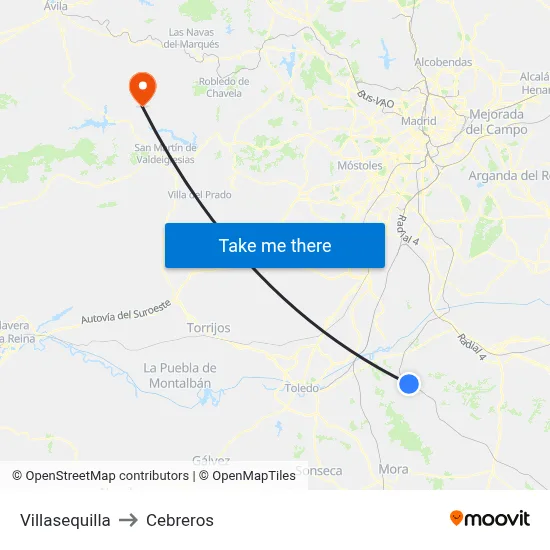 Villasequilla to Cebreros map