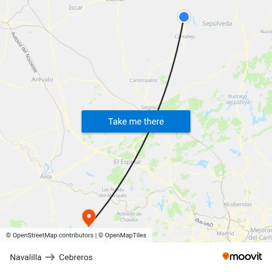 Navalilla to Cebreros map