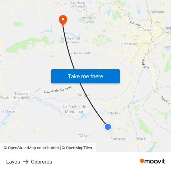 Layos to Cebreros map