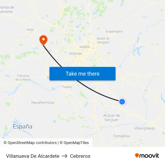 Villanueva De Alcardete to Cebreros map