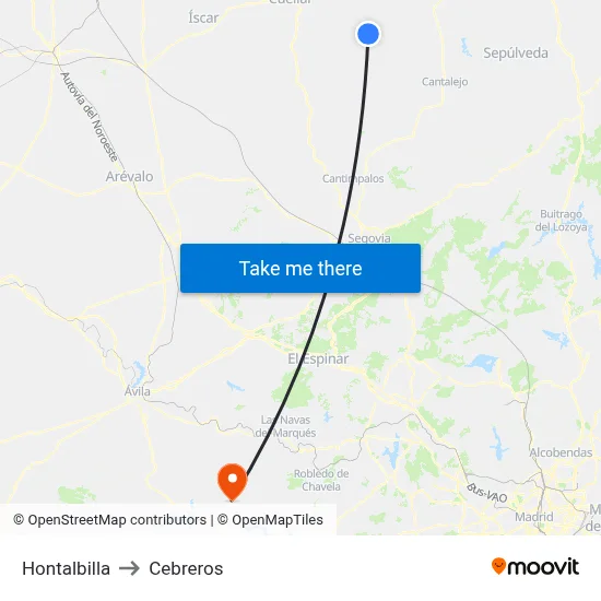 Hontalbilla to Cebreros map