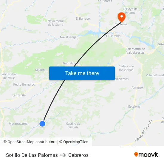 Sotillo De Las Palomas to Cebreros map