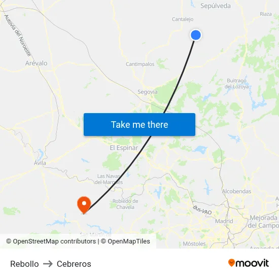Rebollo to Cebreros map