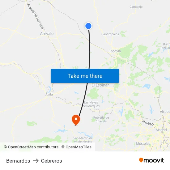 Bernardos to Cebreros map