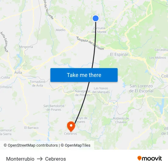 Monterrubio to Cebreros map
