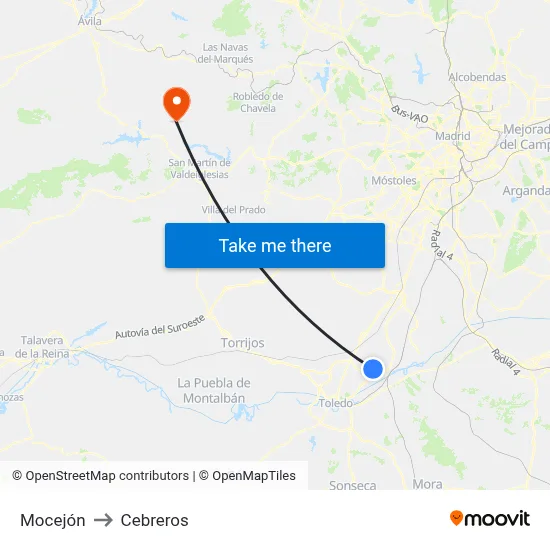 Mocejón to Cebreros map