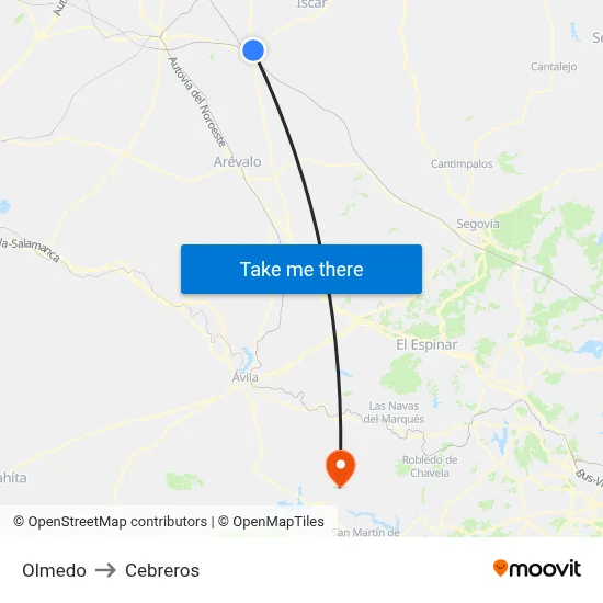 Olmedo to Cebreros map
