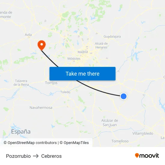 Pozorrubio to Cebreros map