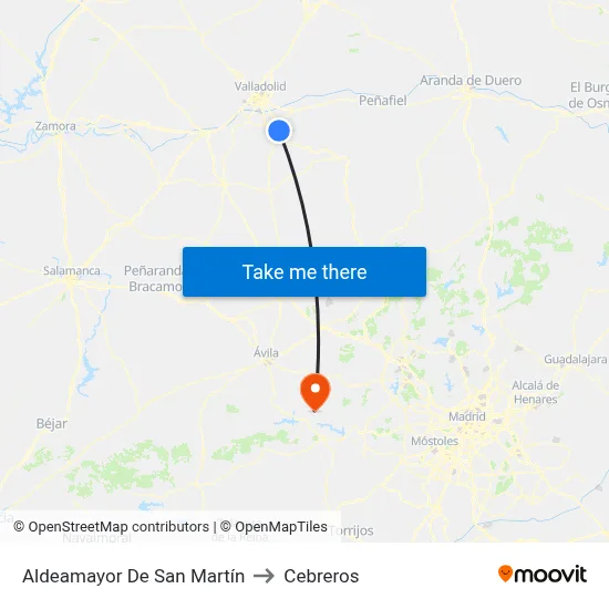 Aldeamayor De San Martín to Cebreros map