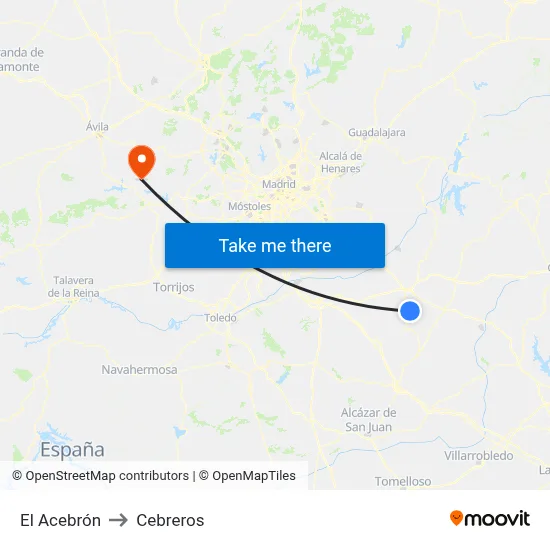 El Acebrón to Cebreros map