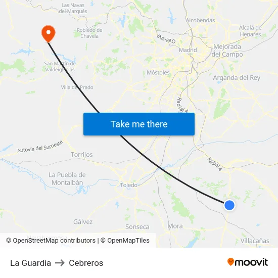 La Guardia to Cebreros map