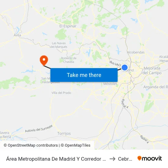 Área Metropolitana De Madrid Y Corredor Del Henares to Cebreros map