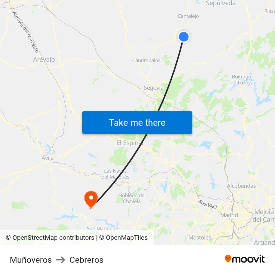Muñoveros to Cebreros map