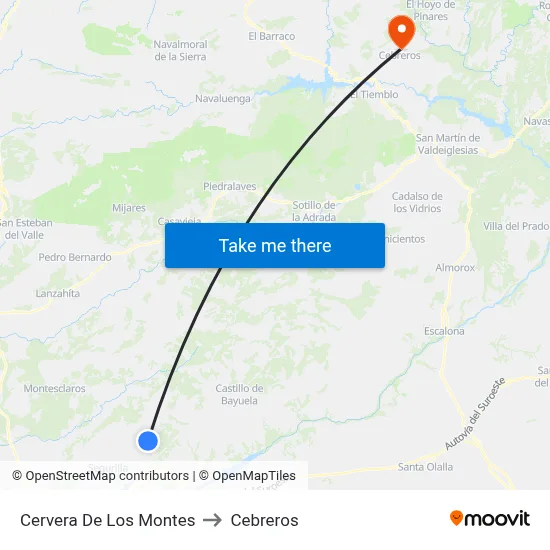 Cervera De Los Montes to Cebreros map