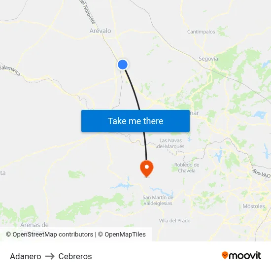Adanero to Cebreros map