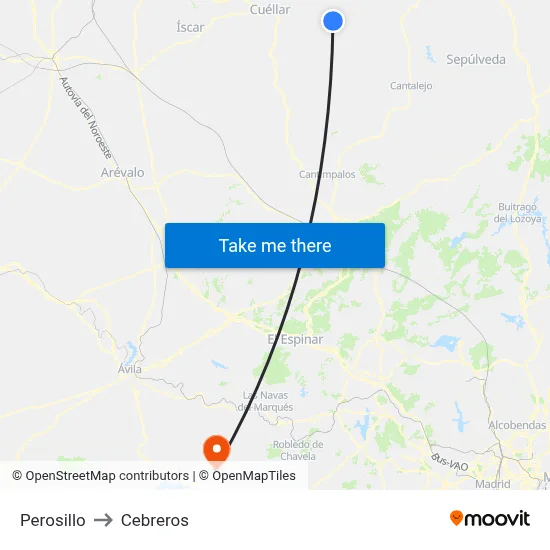 Perosillo to Cebreros map