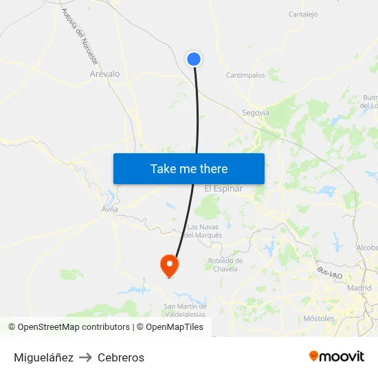 Migueláñez to Cebreros map