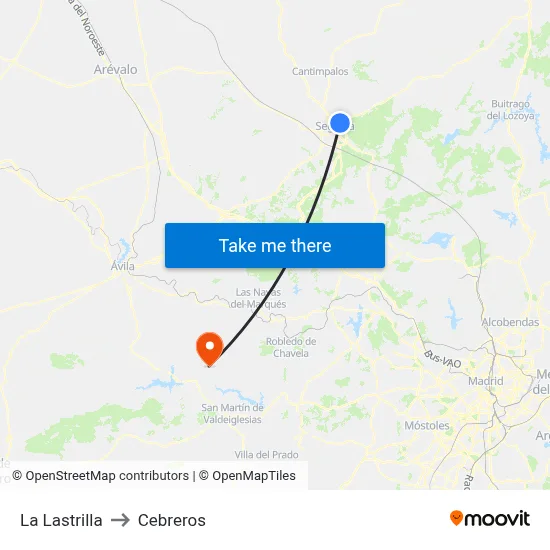 La Lastrilla to Cebreros map