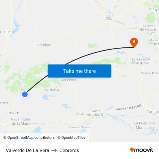 Valverde De La Vera to Cebreros map
