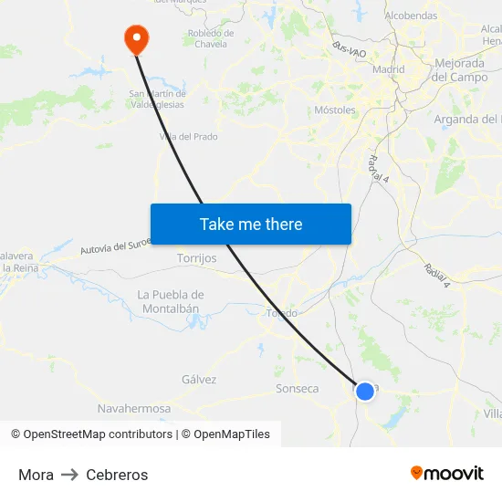 Mora to Cebreros map