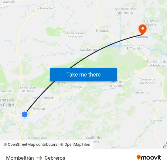 Mombeltrán to Cebreros map