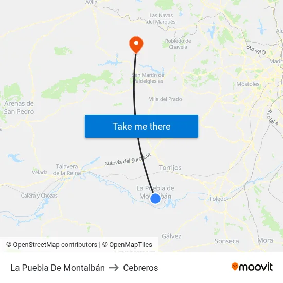 La Puebla De Montalbán to Cebreros map