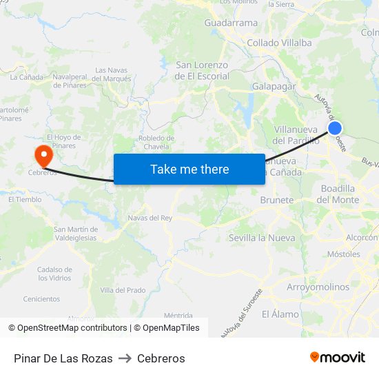 Pinar De Las Rozas to Cebreros map