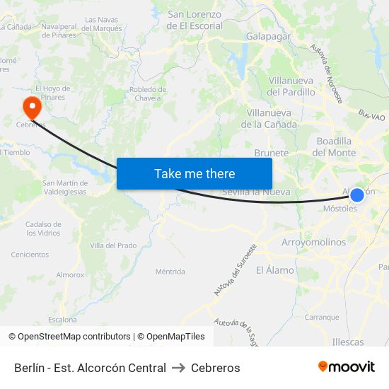 Berlín - Est. Alcorcón Central to Cebreros map