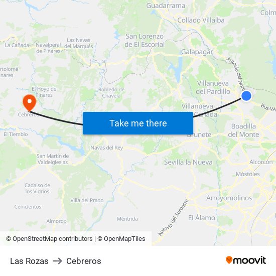 Las Rozas to Cebreros map