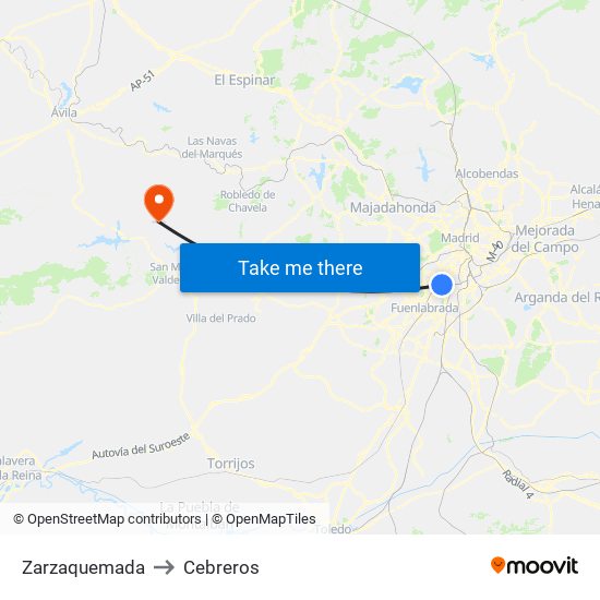 Zarzaquemada to Cebreros map