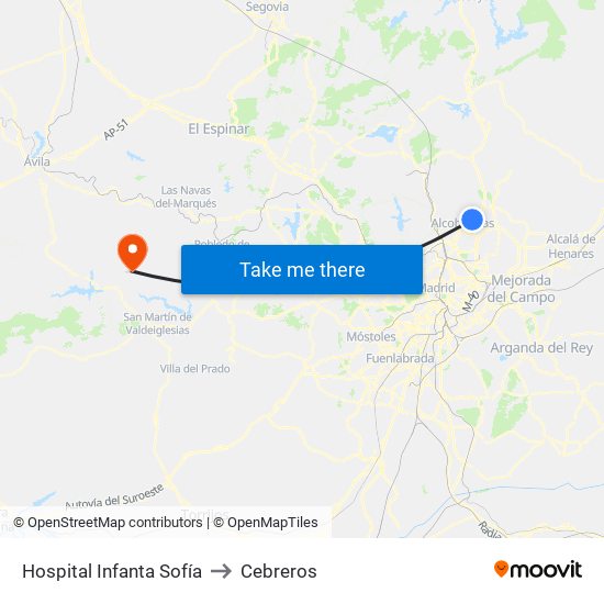 Hospital Infanta Sofía to Cebreros map