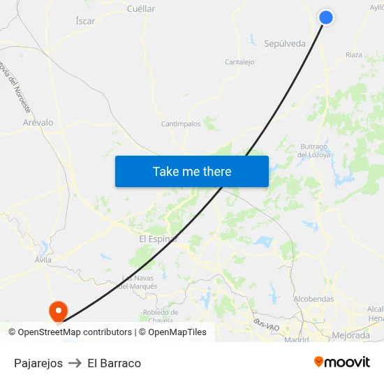Pajarejos to El Barraco map