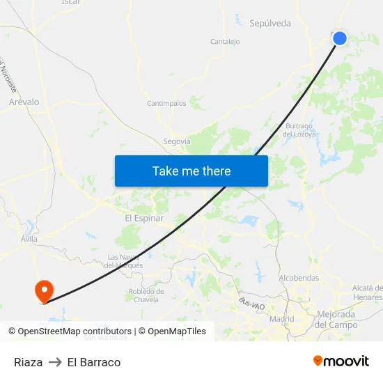 Riaza to El Barraco map