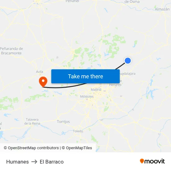Humanes to El Barraco map