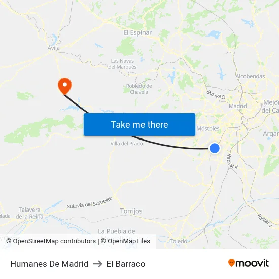 Humanes De Madrid to El Barraco map