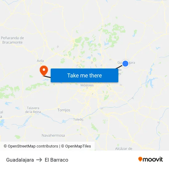 Guadalajara to El Barraco map