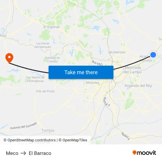 Meco to El Barraco map